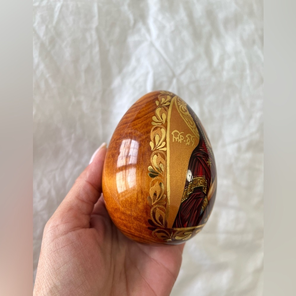 Russian Orthodox Wood icon Virgin Mary Christ Egg | Hand-Painted Signed - Picture 4 of 12